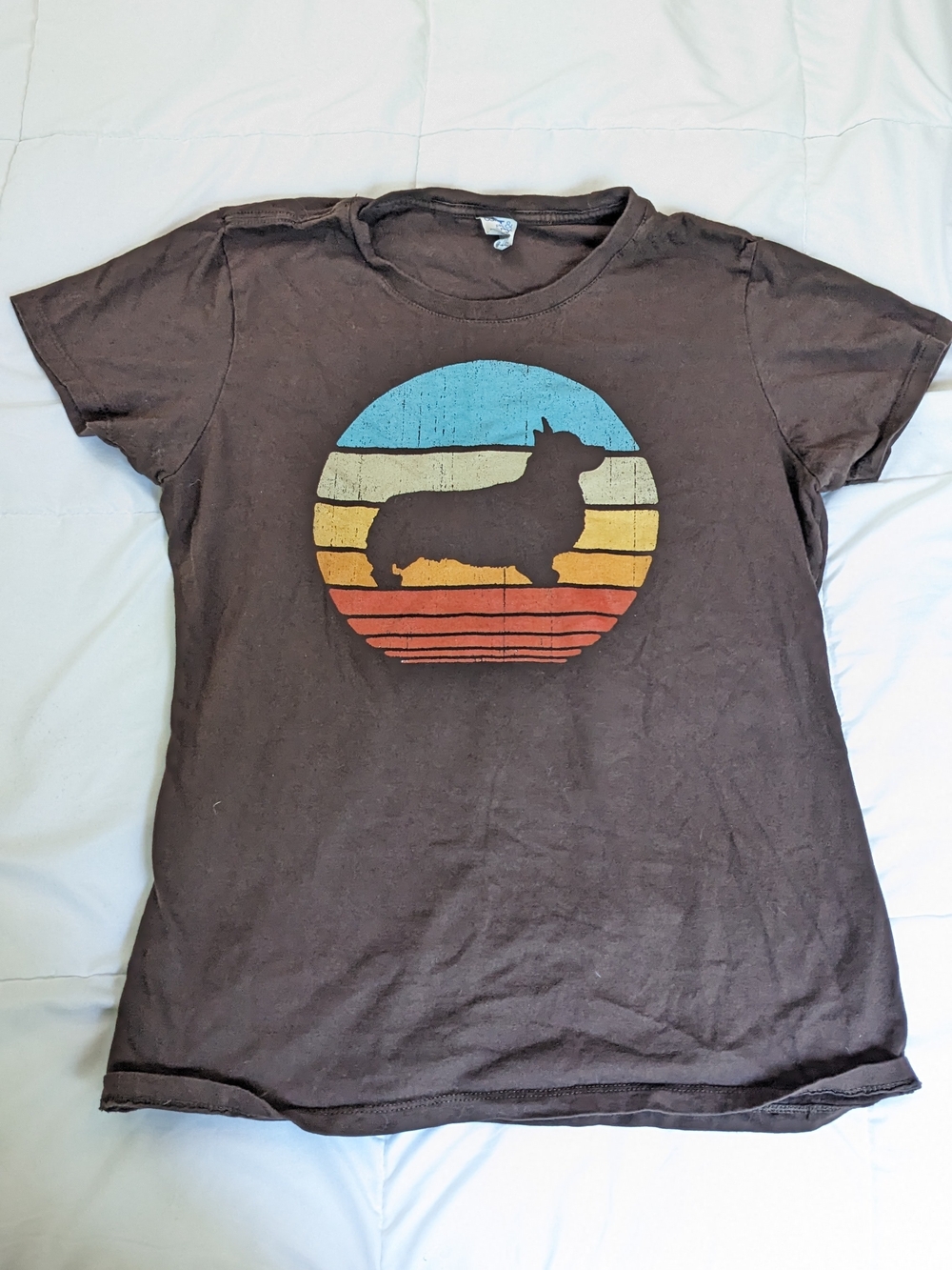 Brown Tee with Vintage Retro Corgi Sunset Graphic Dog Lover T-shirt